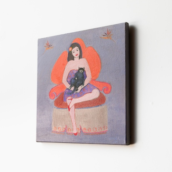 Oil painting, "Fauteuil corail". (Coral armchair)  12"x12" - Picture 4 of 6